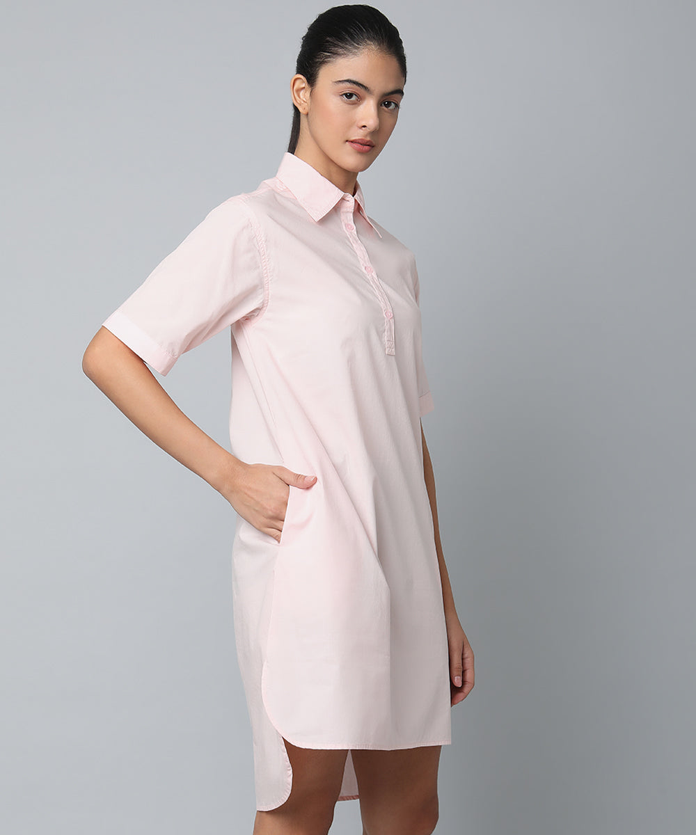 Peach Cotton Shirt Dress