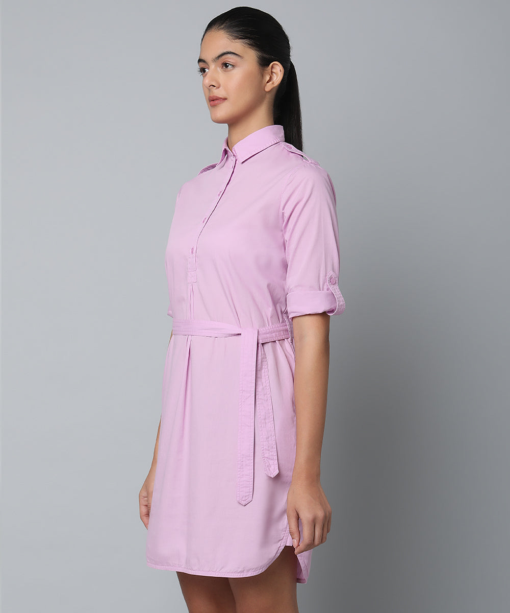 Cotton Shirt Dress With Rollup Sleeves