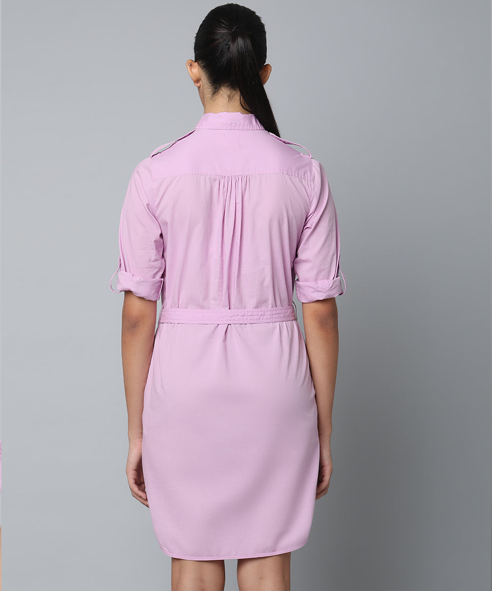 Cotton Shirt Dress With Rollup Sleeves