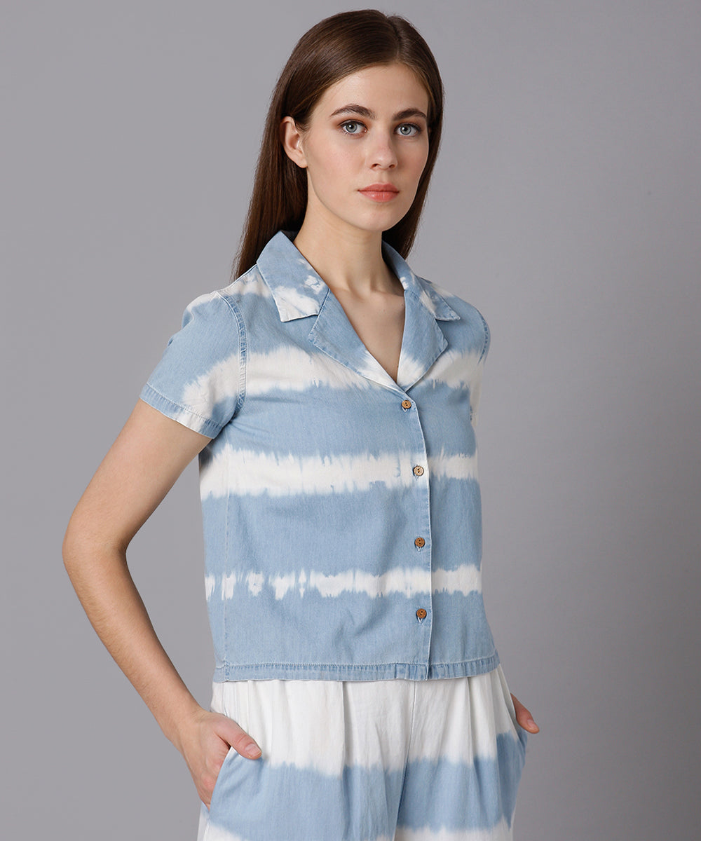 Tie and Dye Lapel Collar Shirt-Blue