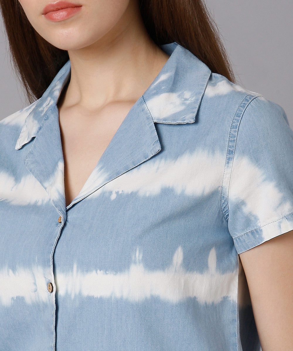 Tie and Dye Lapel Collar Shirt-Blue