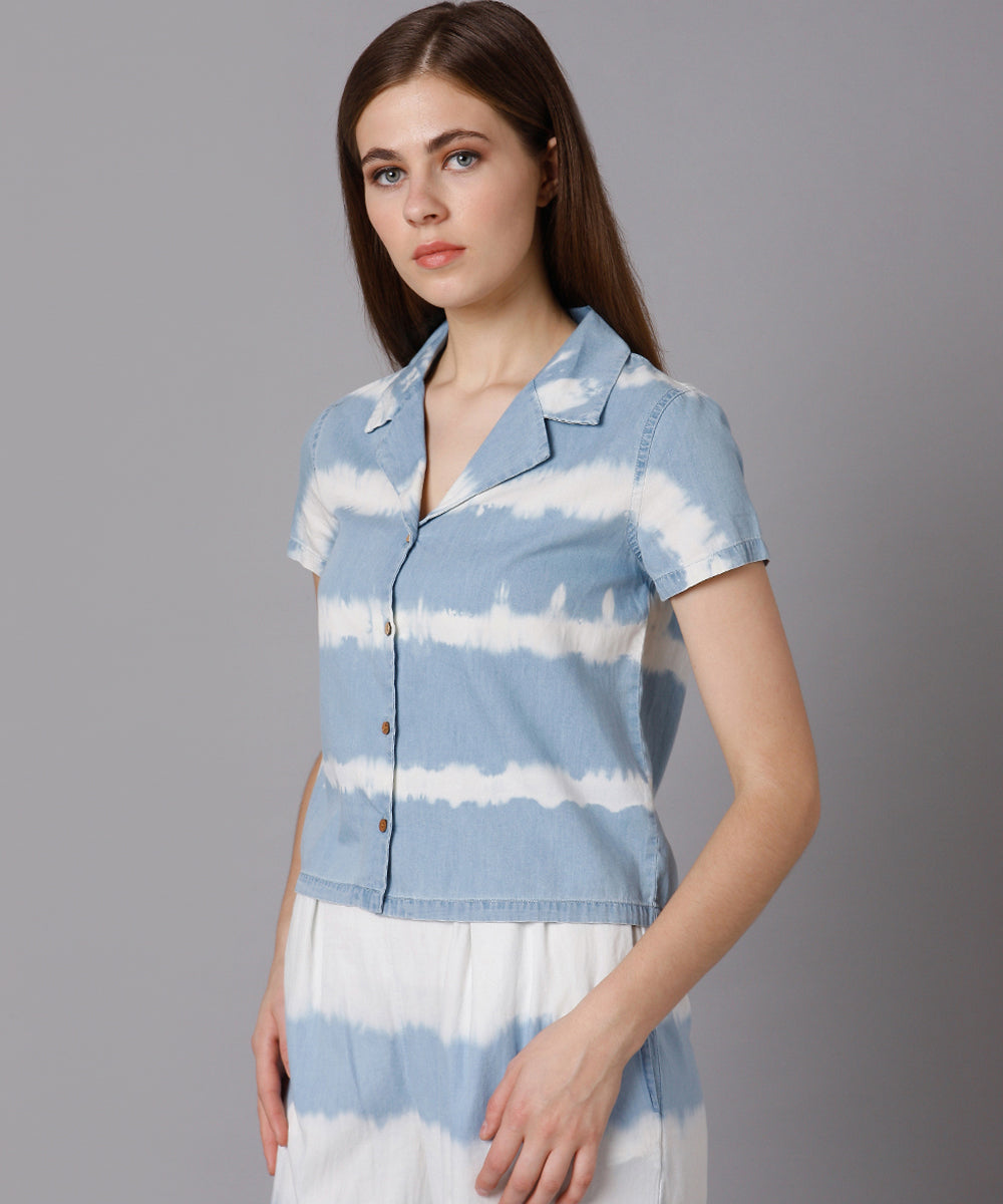 Tie and Dye Lapel Collar Shirt-Blue