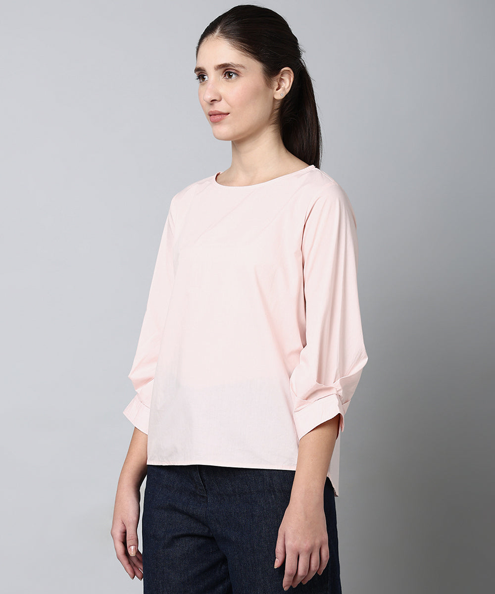 Peach Cotton Top with Pleated Sleeves