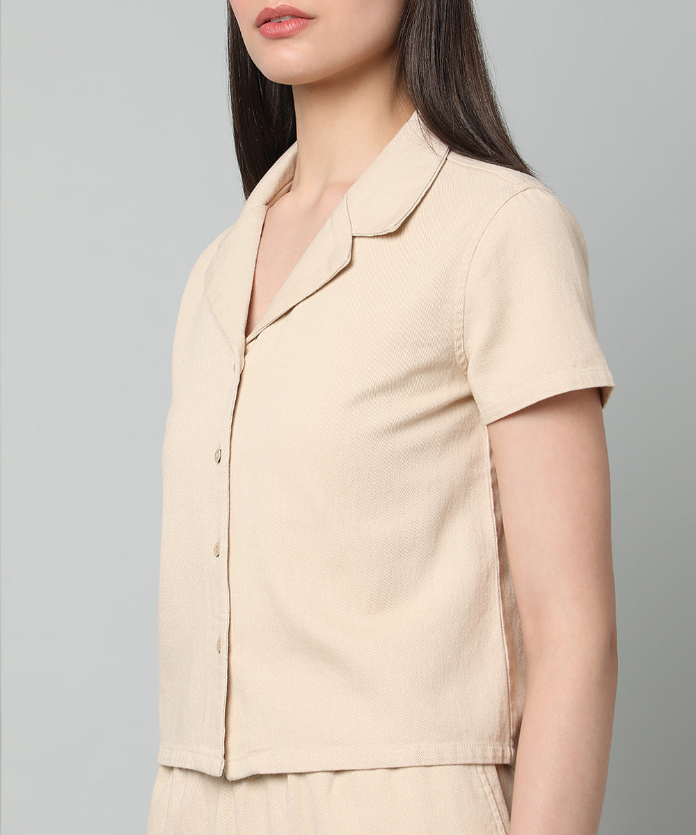 Beige Lapel Collar Shirt