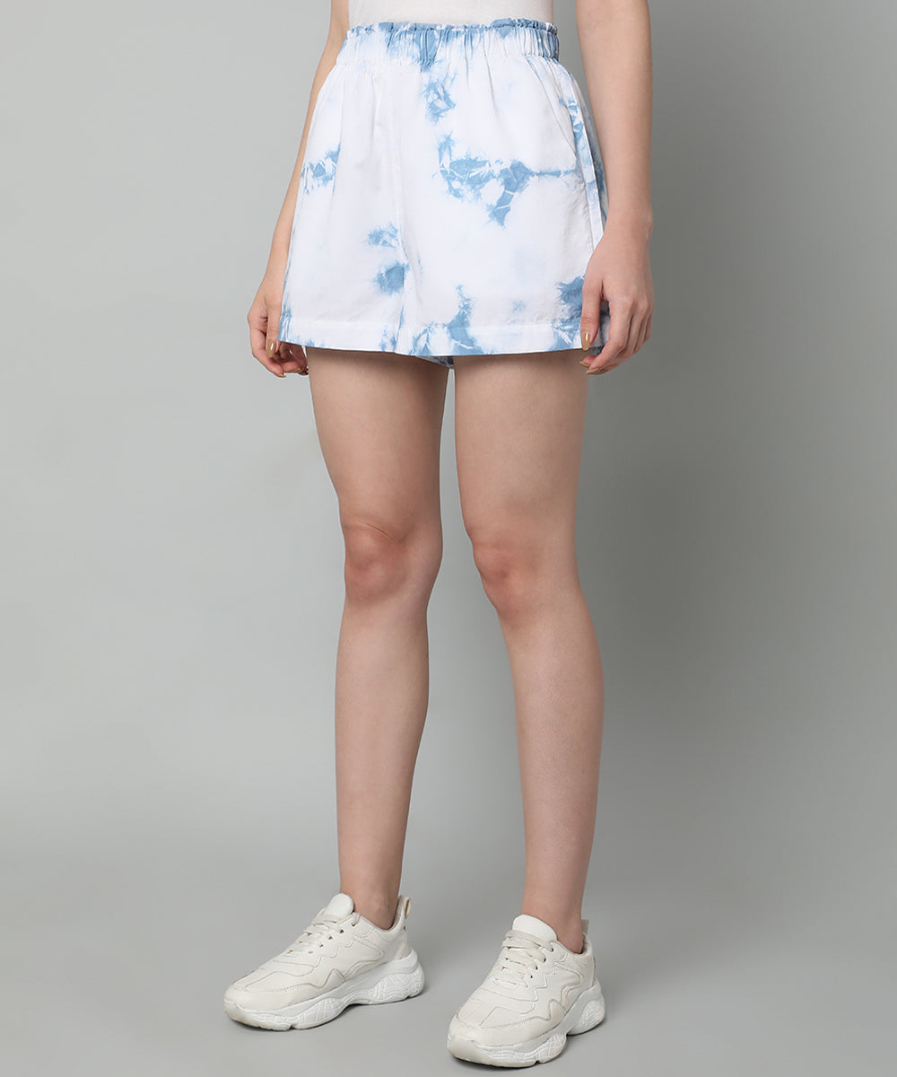 Tie and Dye Cotton Shorts- Blue