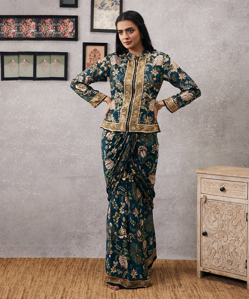 Mehr embroidered jacket with drape skirt