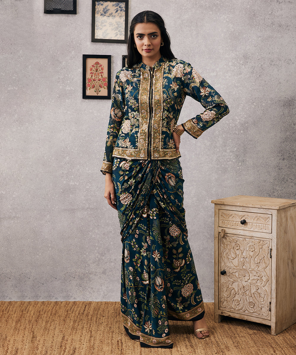 Mehr embroidered jacket with drape skirt