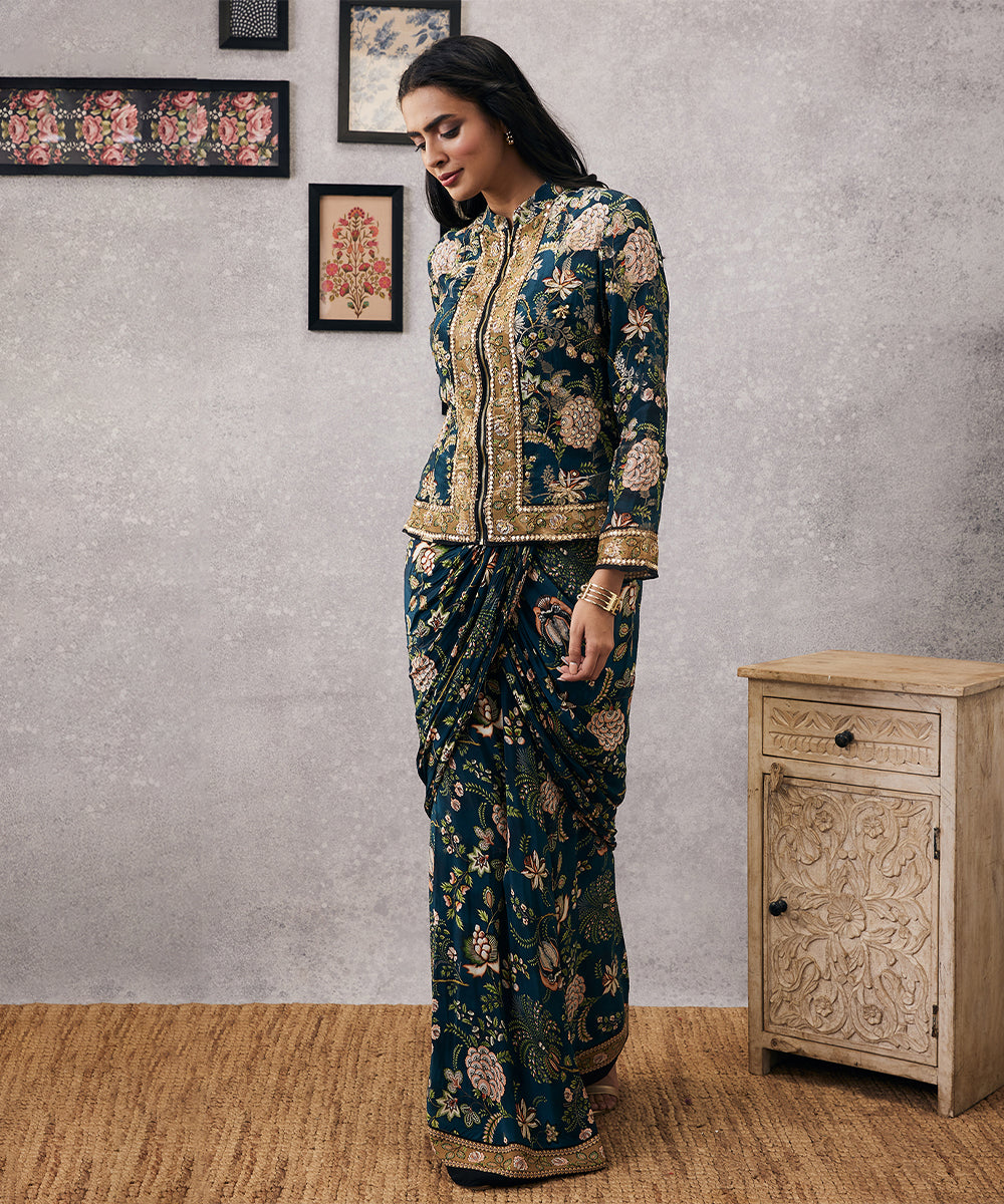 Mehr embroidered jacket with drape skirt