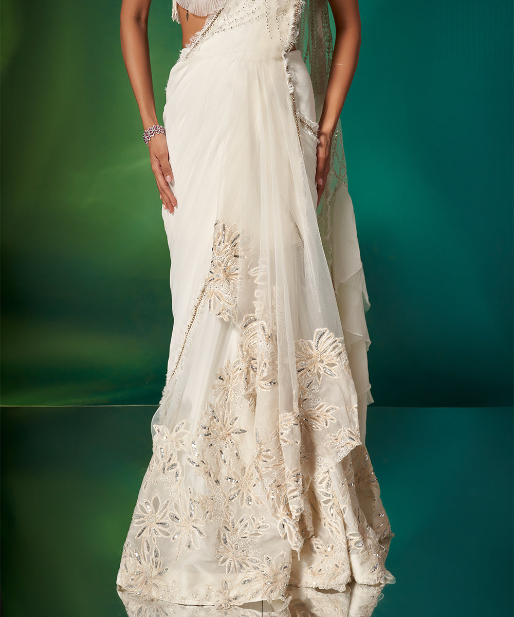 Dramatic Ivory Draped Saree