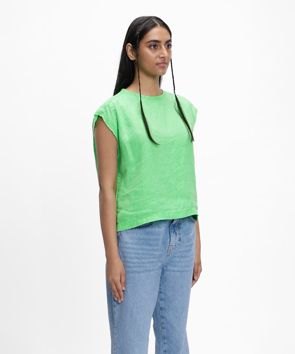 Castaway- Aurora Green Frayed Tee