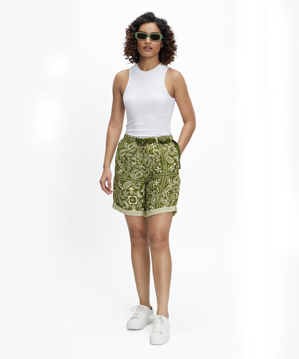 Seasee- Lunar Paisley Olive Brunch Shorts