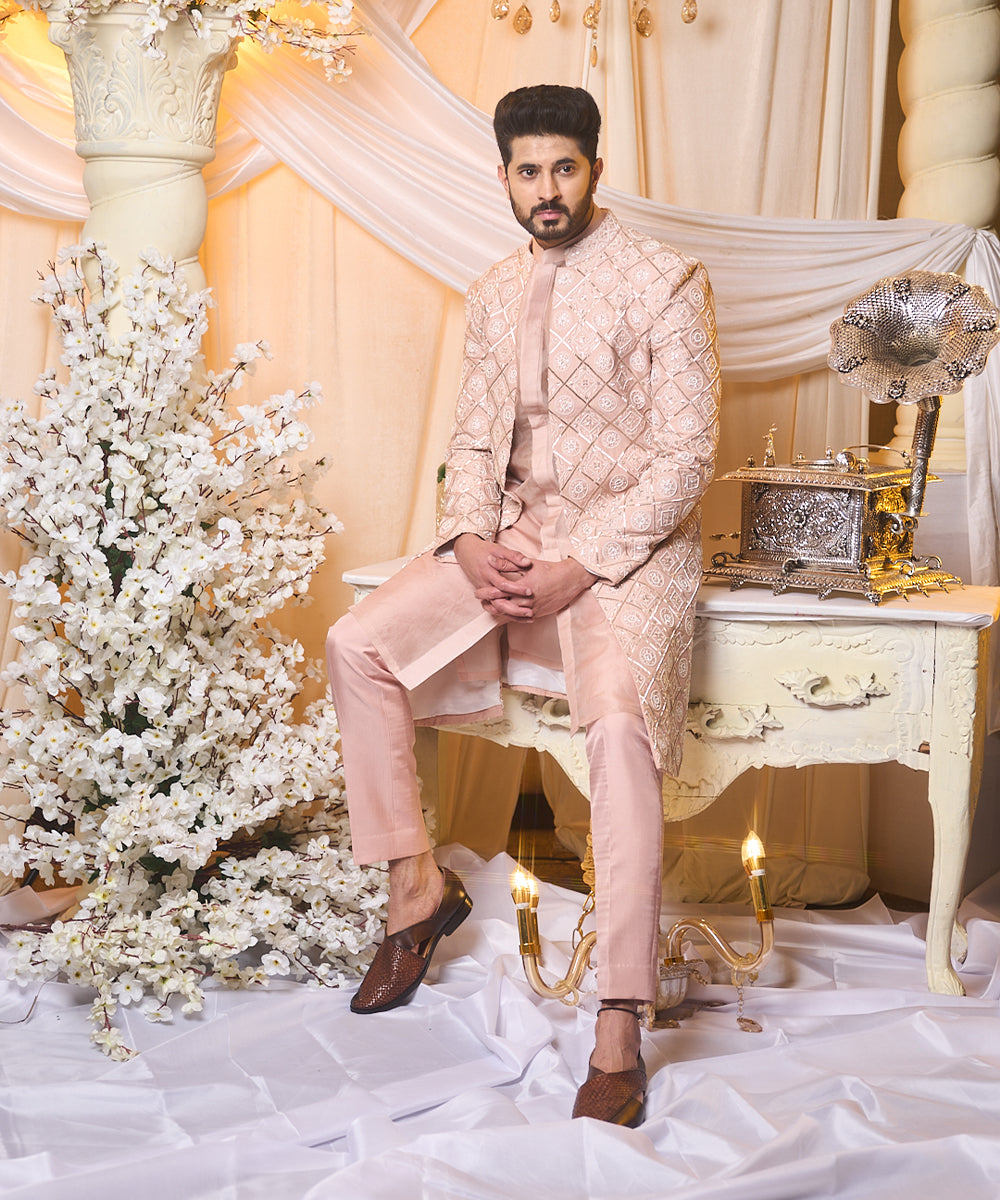 Salmon Nude Sherwani set